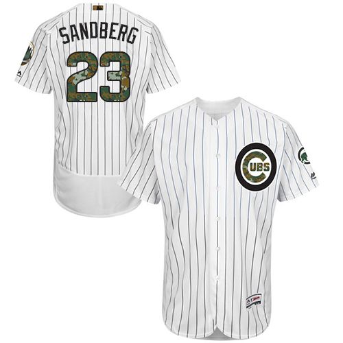 Cubs #23 Ryne Sandberg White(Blue Strip) Flexbase Authentic Collection Memorial Day Stitched MLB Jersey - Click Image to Close